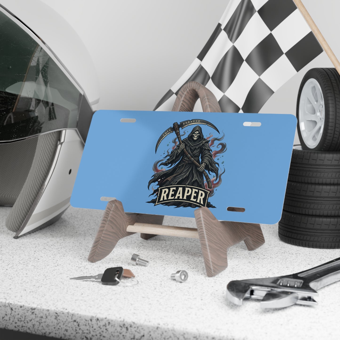 Reaper Skull Vanity Plate — Gothic Grim Reaper License Plate