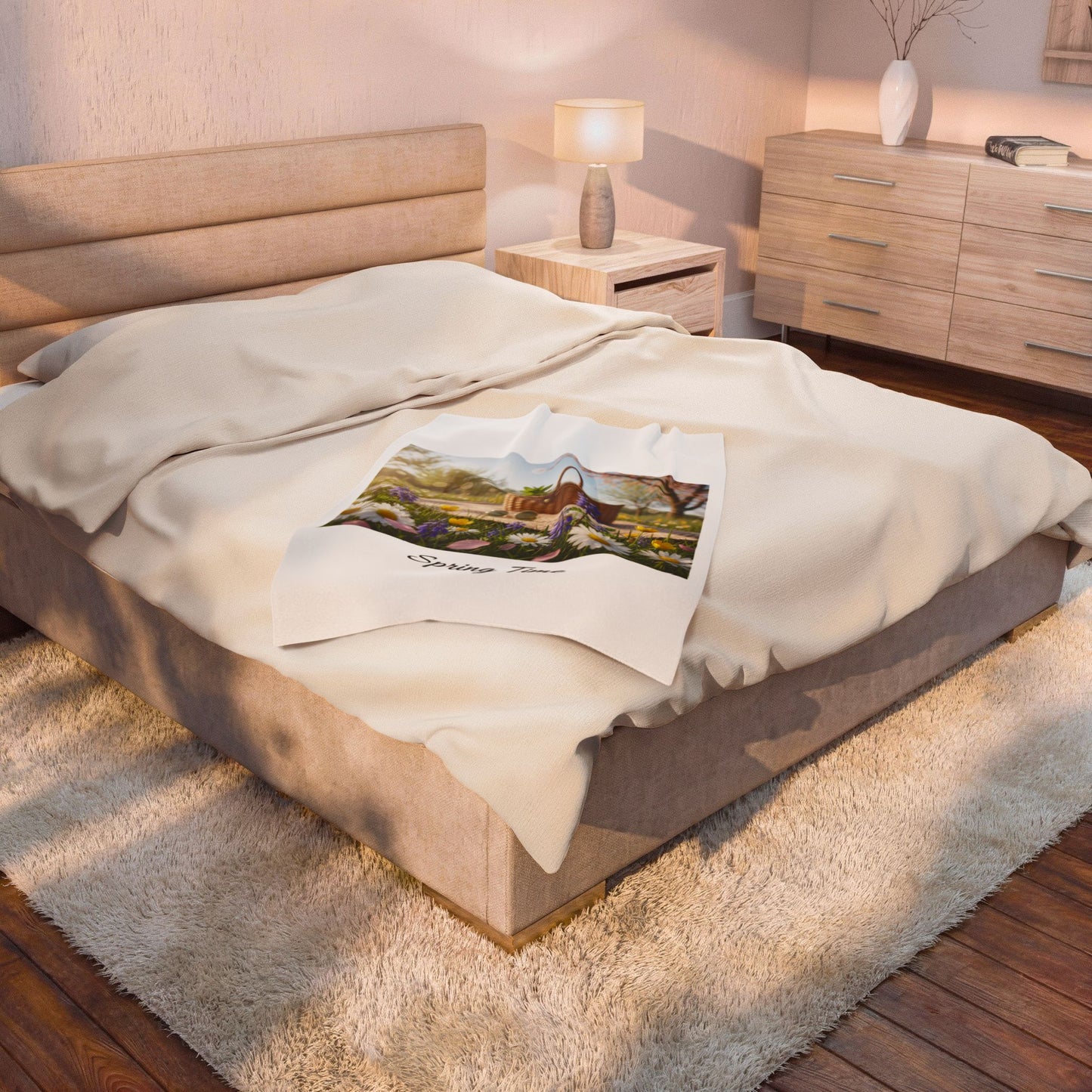 Spring Time Velveteen Plush Blanket – Floral Picnic Basket Throw