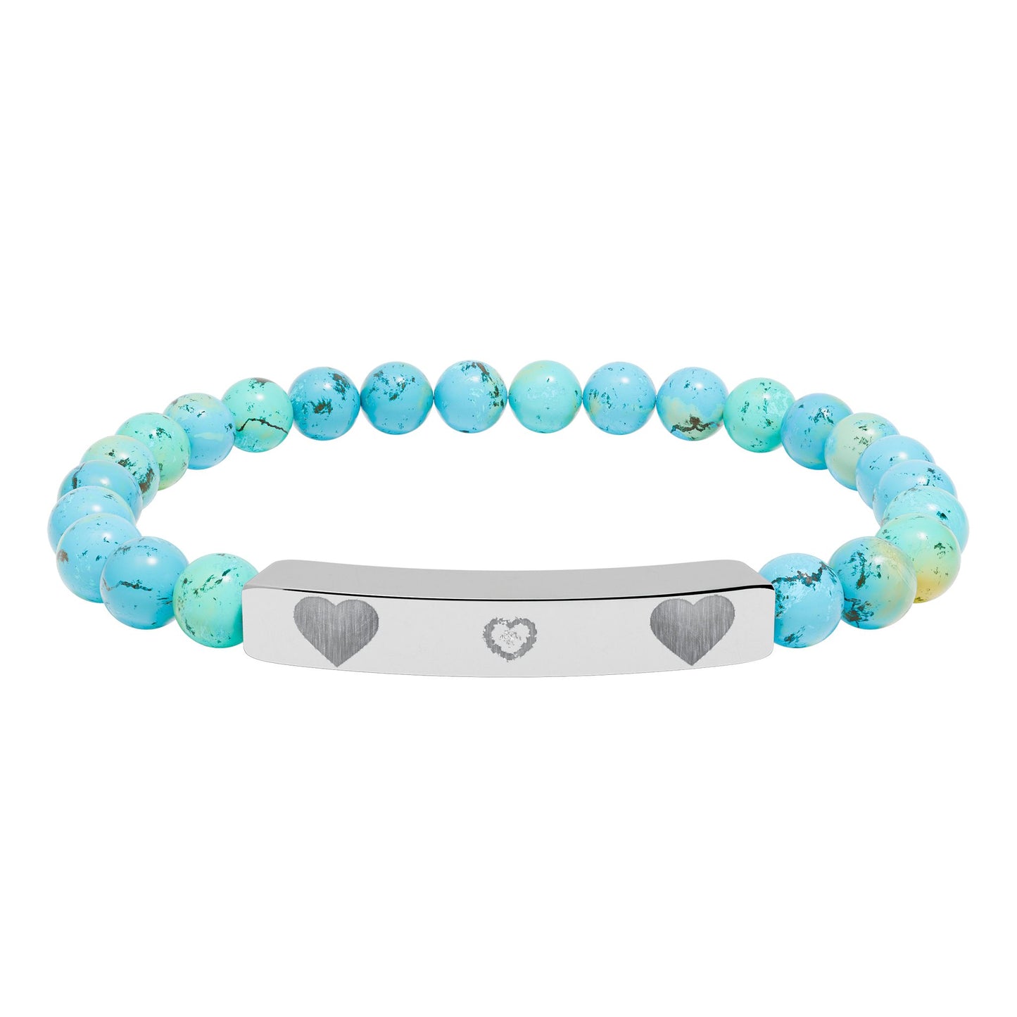 Engravable Natural Stone Stretch Bracelet — Heart Bar Beaded Bracelet