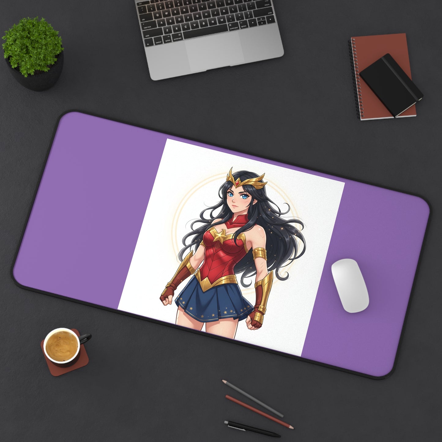 Wonder Hero Desk Mat — Purple Superhero Mousepad