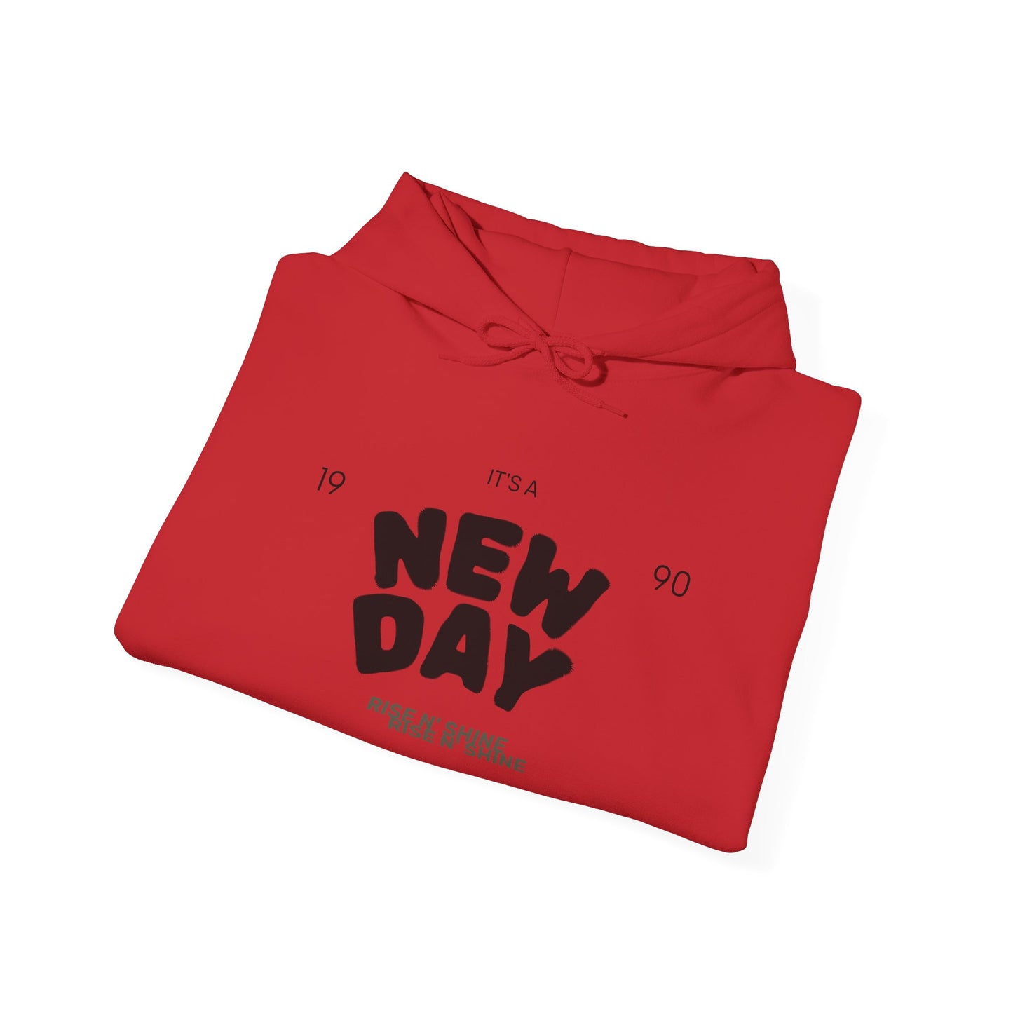New Day Hoodie — "New Day" Graphic Pullover with Star & Heart Sleeve Accents