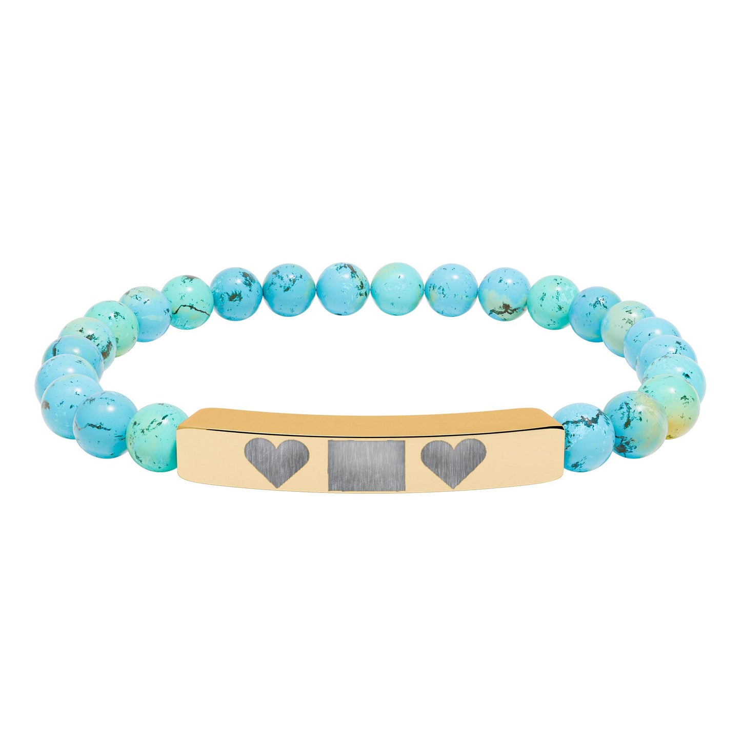 Engravable Natural Stone Bar Bracelet — Personalized Heart Stretch Bead Bracelet I LOVE YOU MOM WITH HEARTS