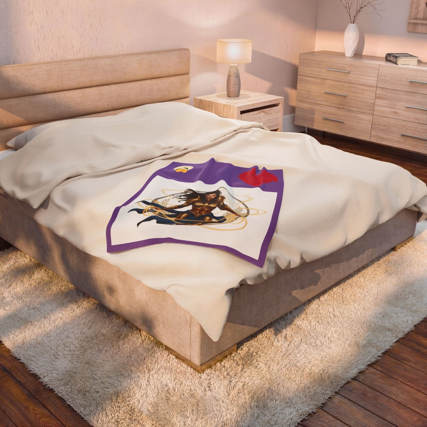 Wonder Warrior Velveteen Plush Blanket — Heroine Armor Illustration Throw for Fans