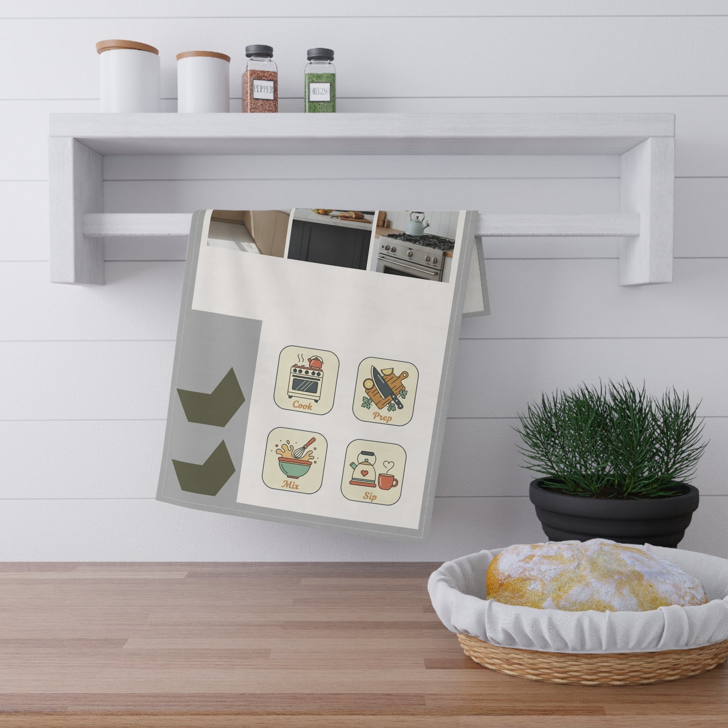 Kitchen Icon Tea Towel — Cook, Prep, Mix, Sip Cotton Tea Towel
