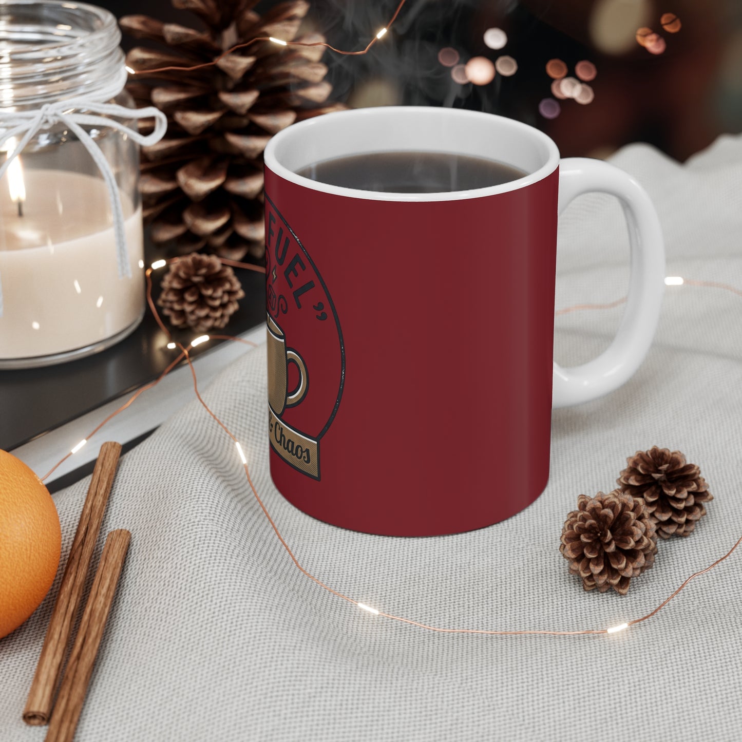 Mom Fuel Coffee Mug — 11oz “Coffee & Chaos” Ceramic Mug, Funny Gift for Moms