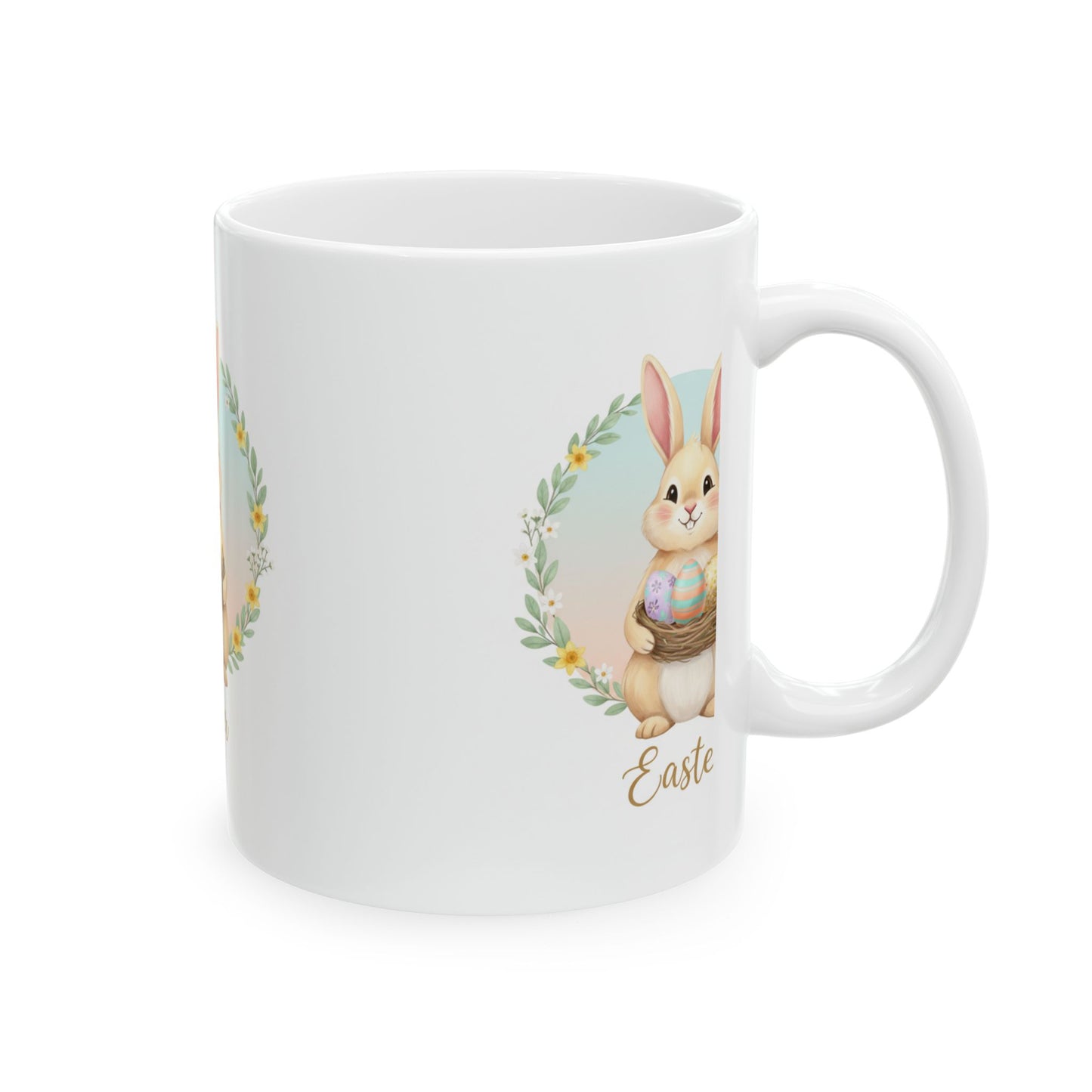 Easter Bunny Ceramic Mug - Cute Bunny Holding Easter Eggs (11oz & 15oz)