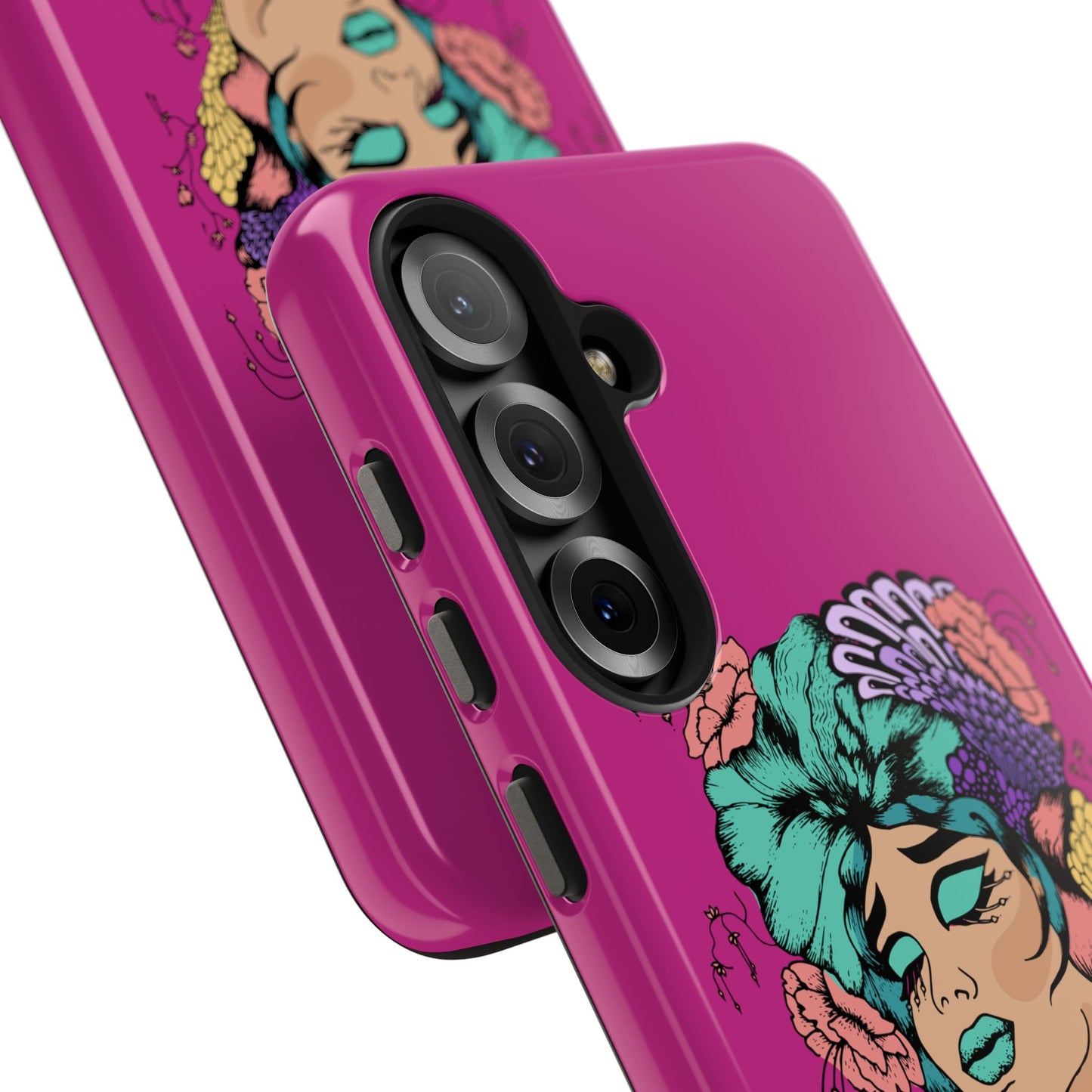 Floral Muse Tough Phone Case — Bold Pink Artistic Portrait Phone Cover