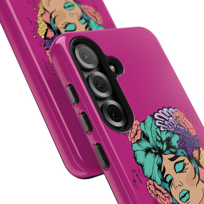 Floral Muse Tough Phone Case — Bold Pink Artistic Portrait Phone Cover