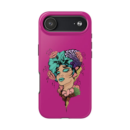 Floral Muse Tough Phone Case — Bold Pink Artistic Portrait Phone Cover