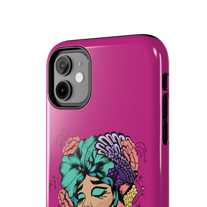 Floral Muse Tough Phone Case — Bold Pink Artistic Portrait Phone Cover