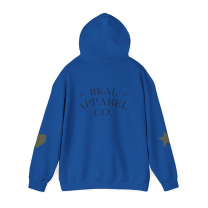 New Day Hoodie — "New Day" Graphic Pullover with Star & Heart Sleeve Accents