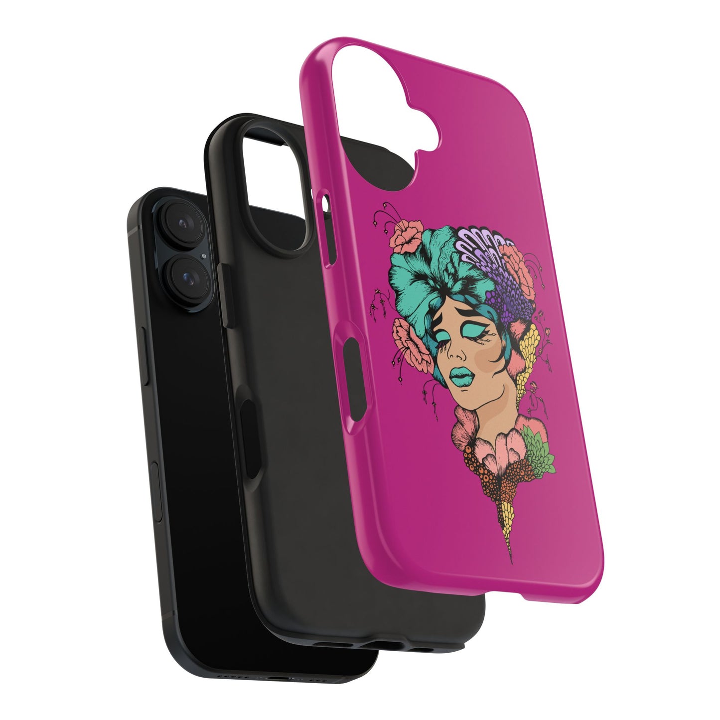 Floral Muse Tough Phone Case — Bold Pink Artistic Portrait Phone Cover