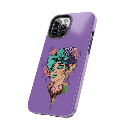 Floral Dreamer Tough Phone Case — Purple Artistic Woman Illustration, Protective iPhone Cover