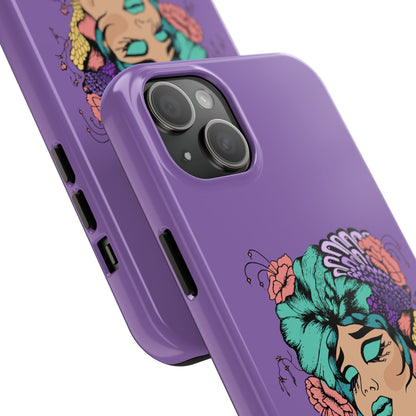 Floral Dreamer Tough Phone Case — Purple Artistic Woman Illustration, Protective iPhone Cover