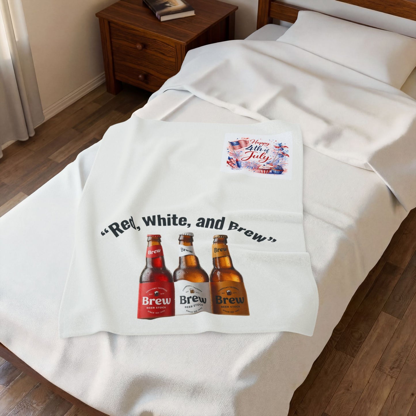 4th of July Velveteen Plush Blanket – "Red, White, and Brew" Beer Design