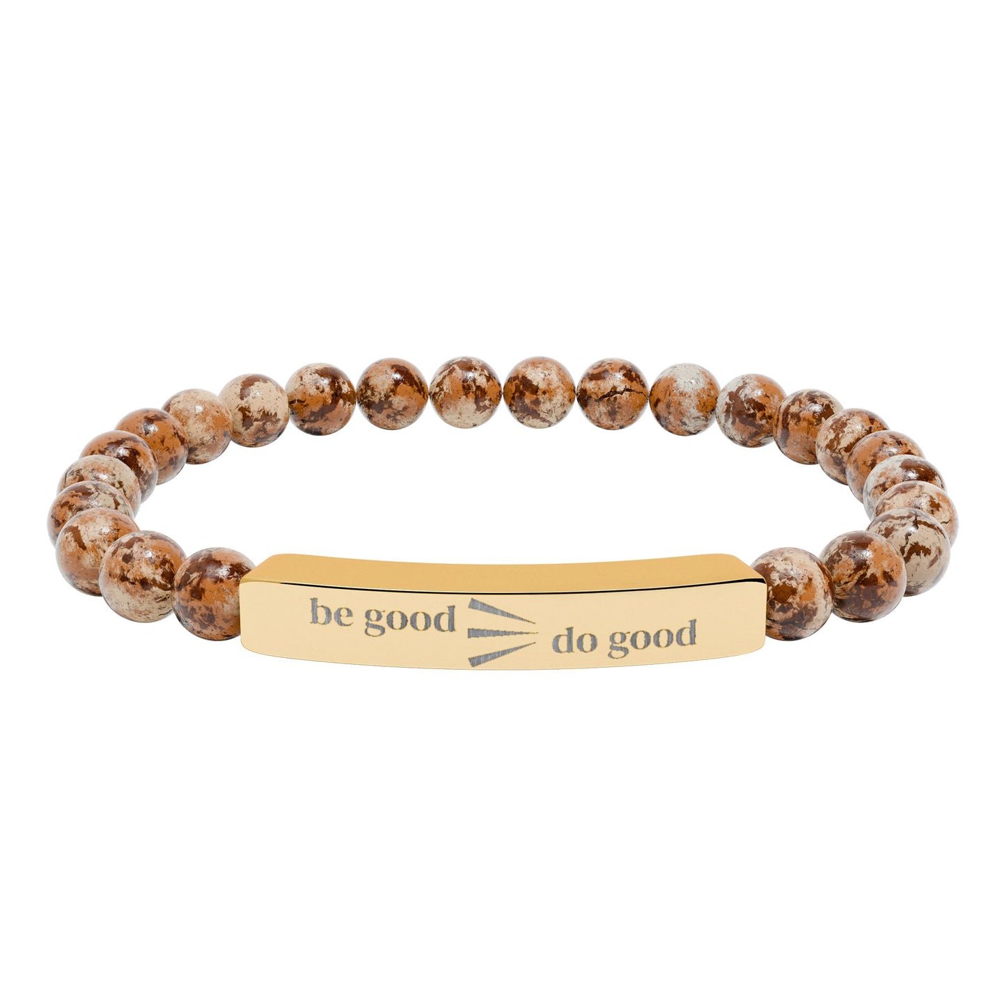 Engraved Natural Stone Stretch Bracelet — Personalized Bar Bead Bracelet