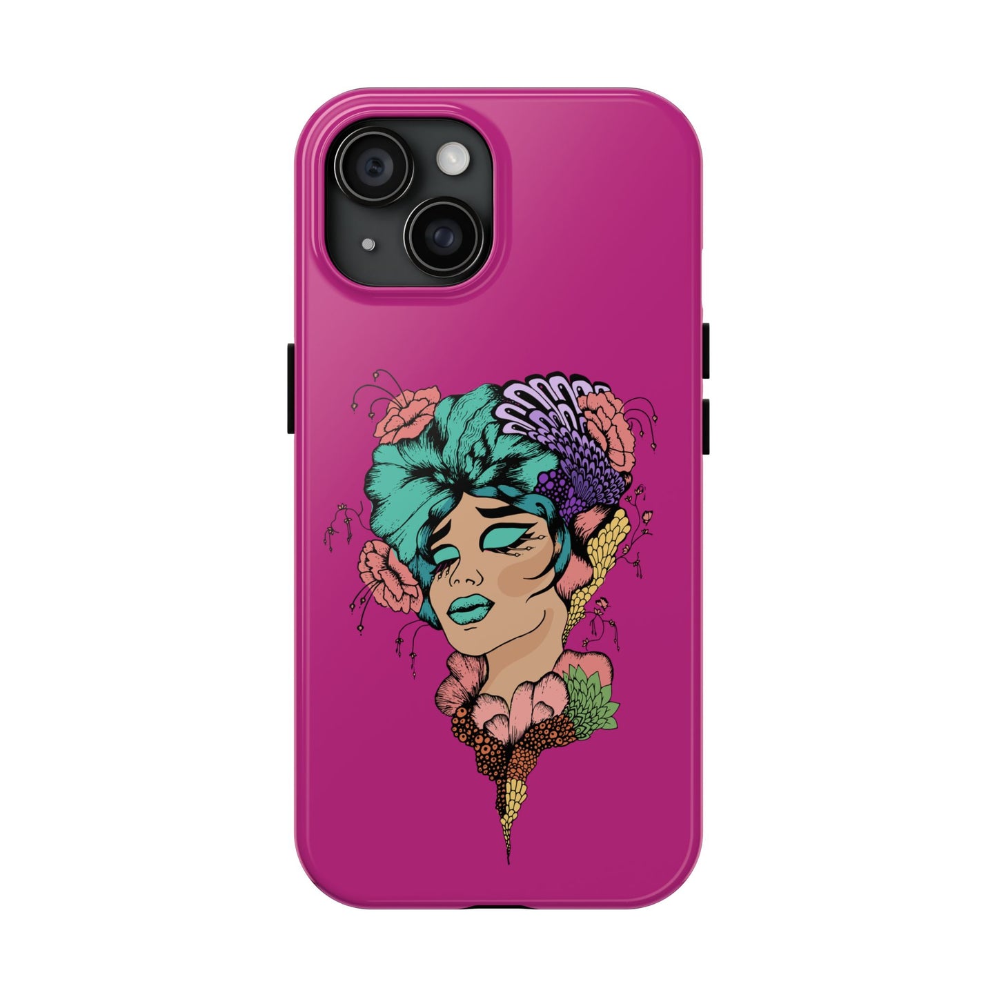 Floral Muse Tough Phone Case — Bold Pink Artistic Portrait Phone Cover