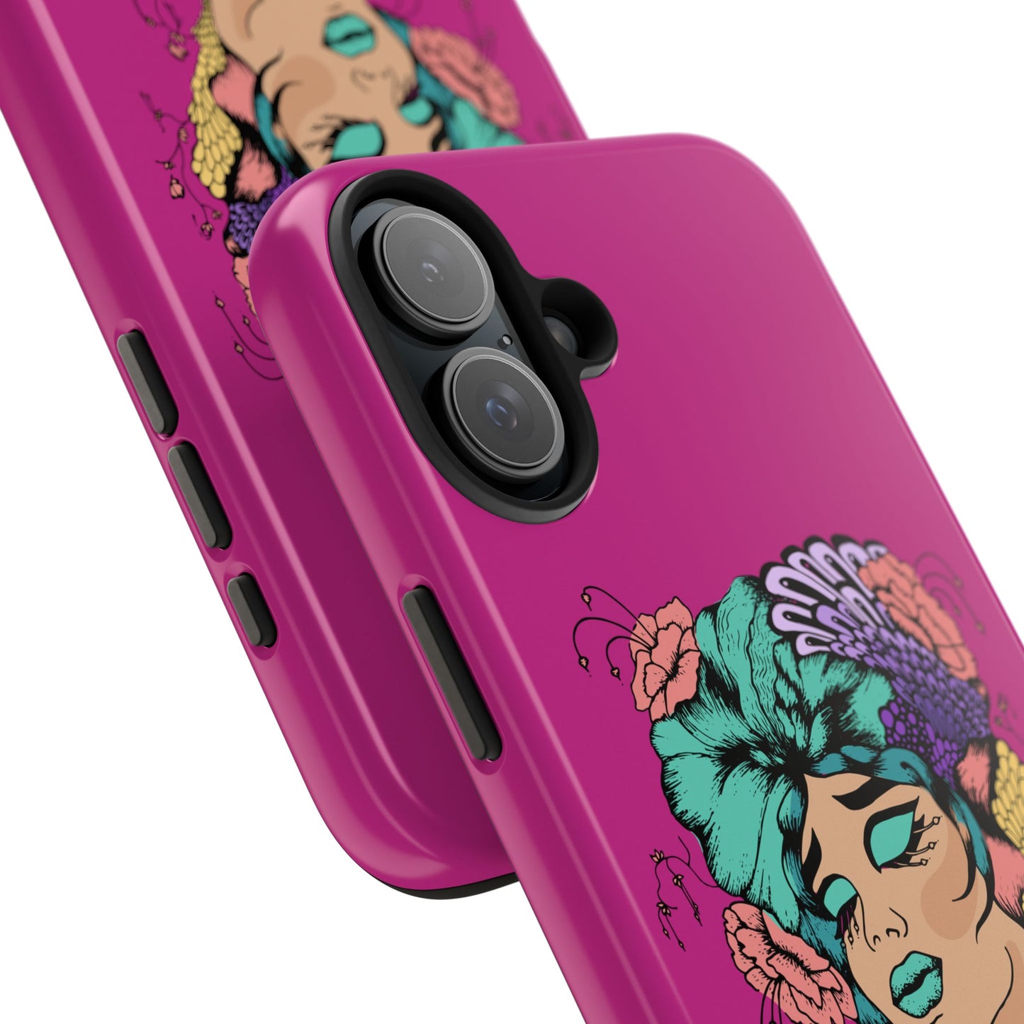 Floral Muse Tough Phone Case — Bold Pink Artistic Portrait Phone Cover