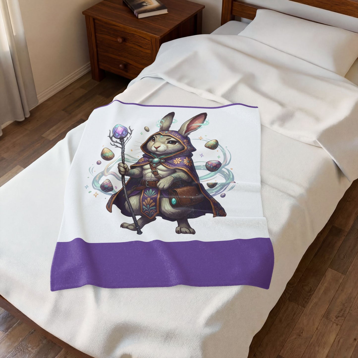 Magical Bunny Wizard Plush Blanket — Velveteen Easter Rabbit Throw