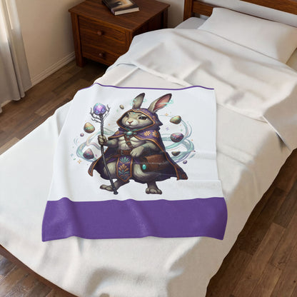 Magical Bunny Wizard Plush Blanket — Velveteen Easter Rabbit Throw