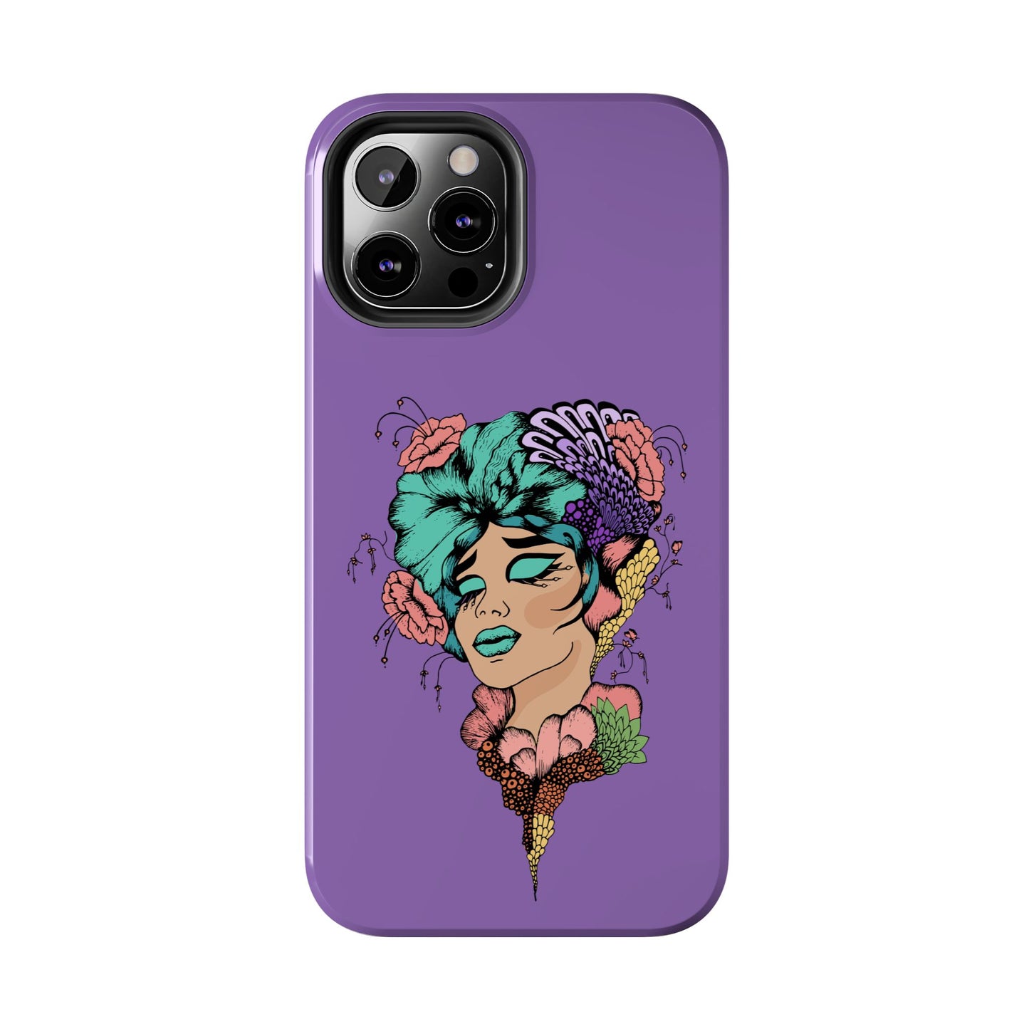 Floral Dreamer Tough Phone Case — Purple Artistic Woman Illustration, Protective iPhone Cover