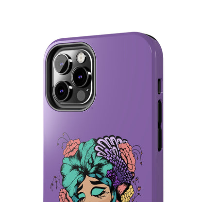 Floral Dreamer Tough Phone Case — Purple Artistic Woman Illustration, Protective iPhone Cover