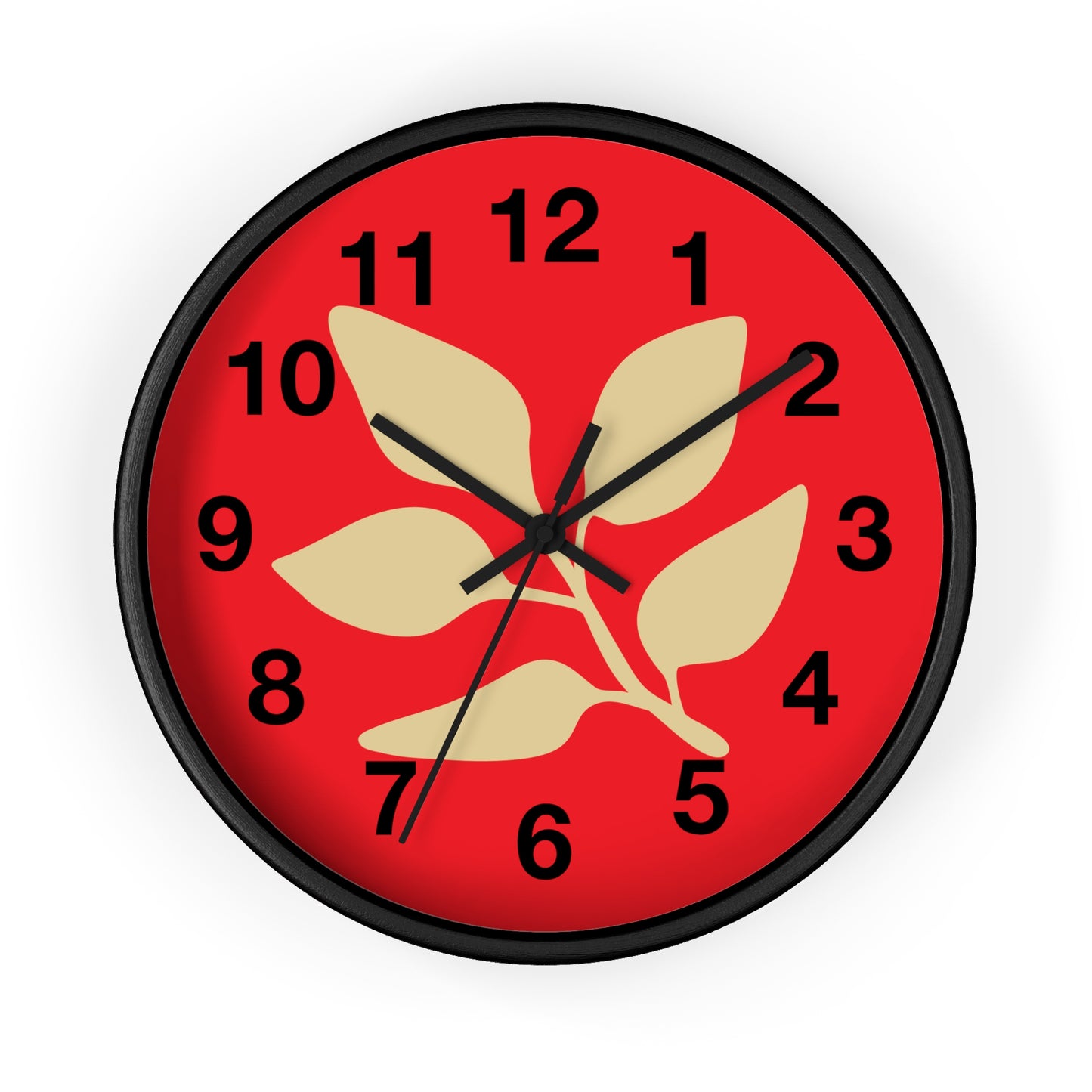 Botanical Red Wall Clock — Minimal Leaf Design Decorative Clock