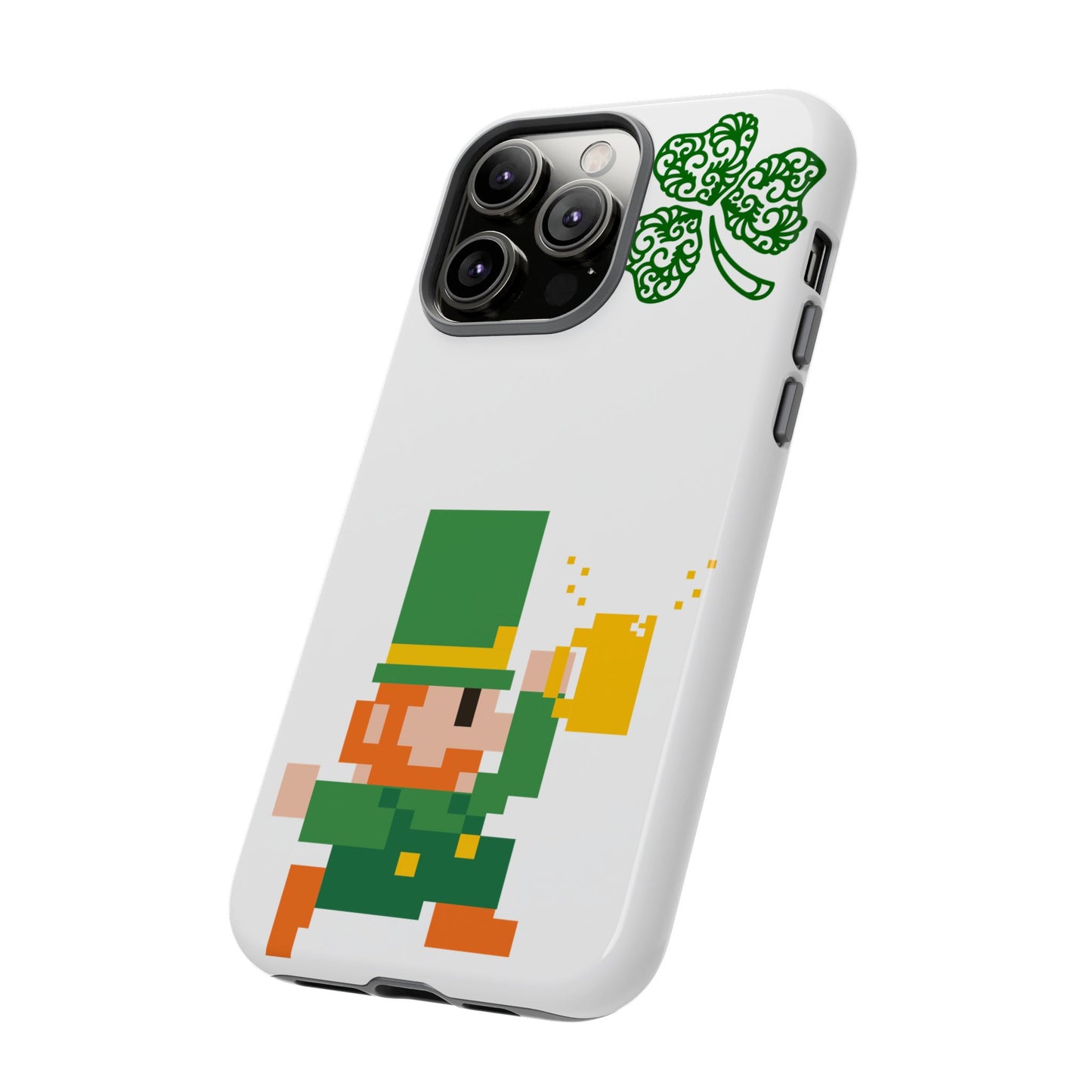 St. Patrick’s Pixel Leprechaun Phone Case — Cute Retro Gaming Clover Design