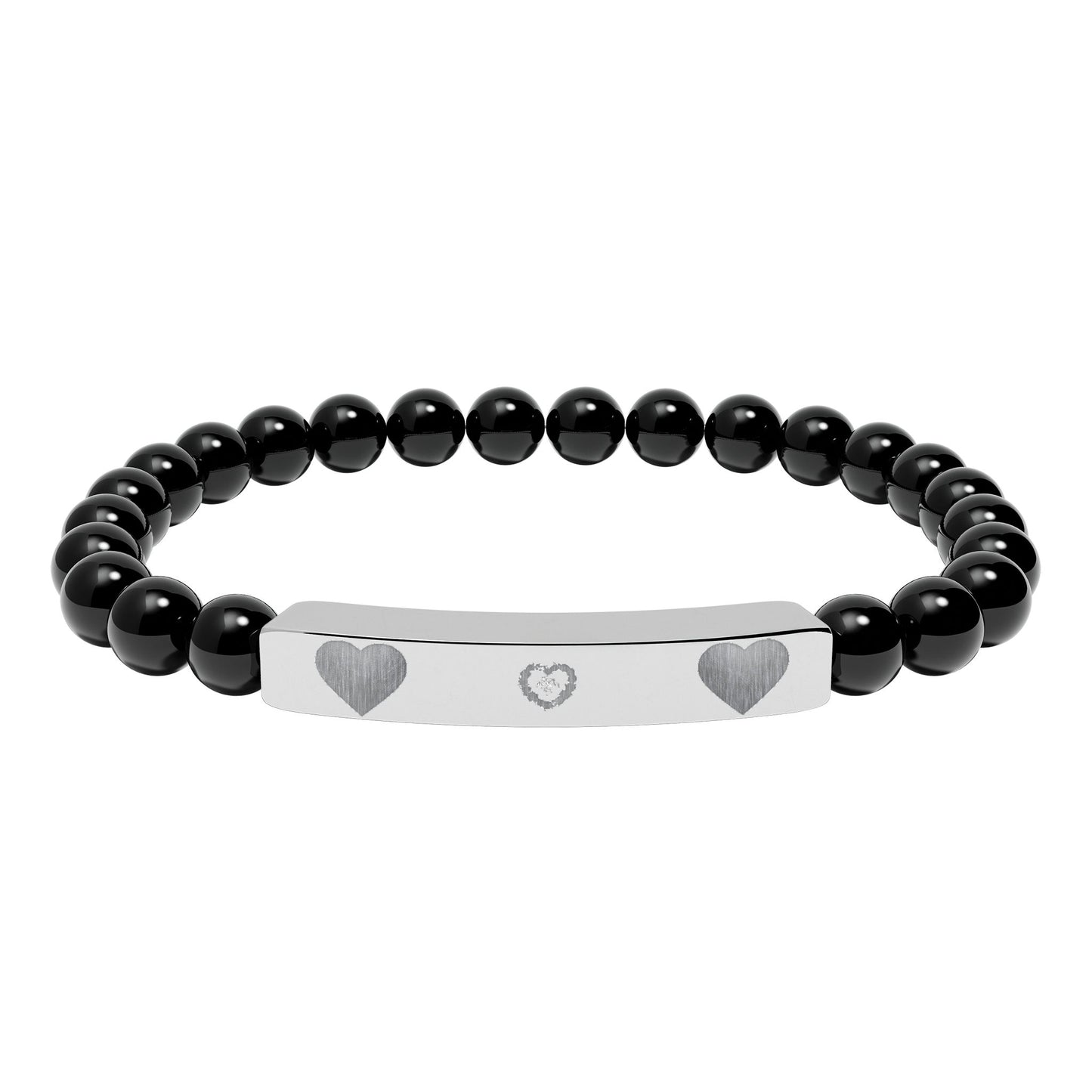 Engravable Natural Stone Stretch Bracelet — Heart Bar Beaded Bracelet
