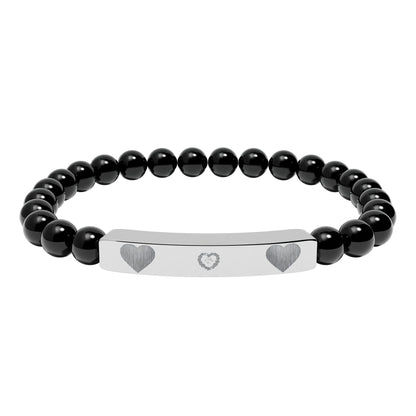 Engravable Natural Stone Stretch Bracelet — Heart Bar Beaded Bracelet