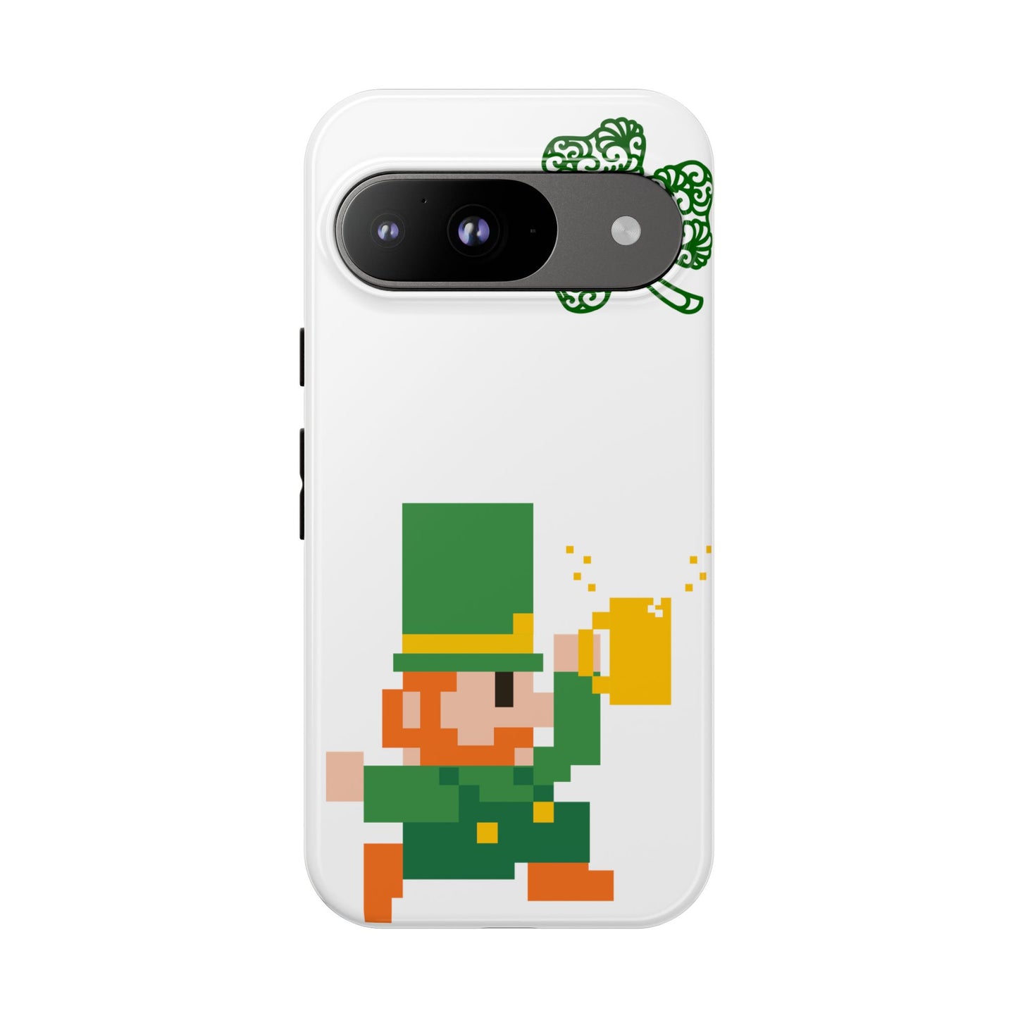 St. Patrick’s Pixel Leprechaun Phone Case — Cute Retro Gaming Clover Design