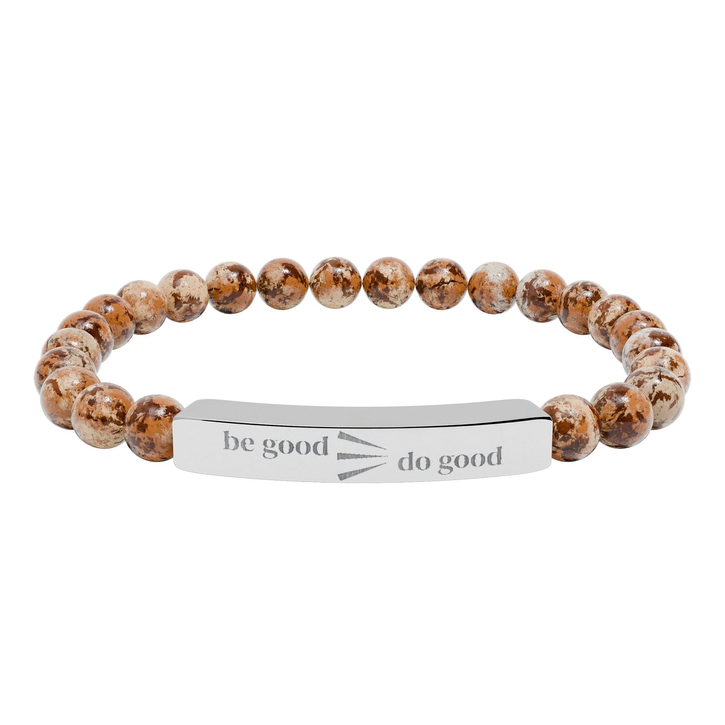 Engraved Natural Stone Stretch Bracelet — Personalized Bar Bead Bracelet