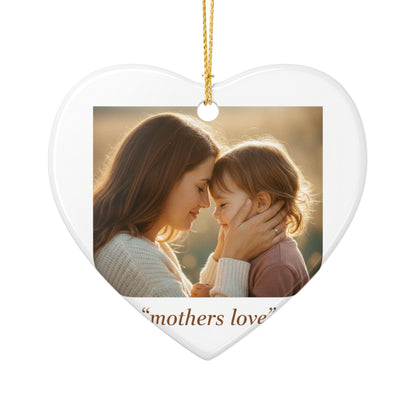 Heart Photo Ornament - "Mothers Love" Ceramic Keepsake for Mom, Personalized Mother's Day Gift