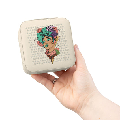 Compact Floral Portrait Jewelry Travel Case — Portable Ring & Earring Organizer