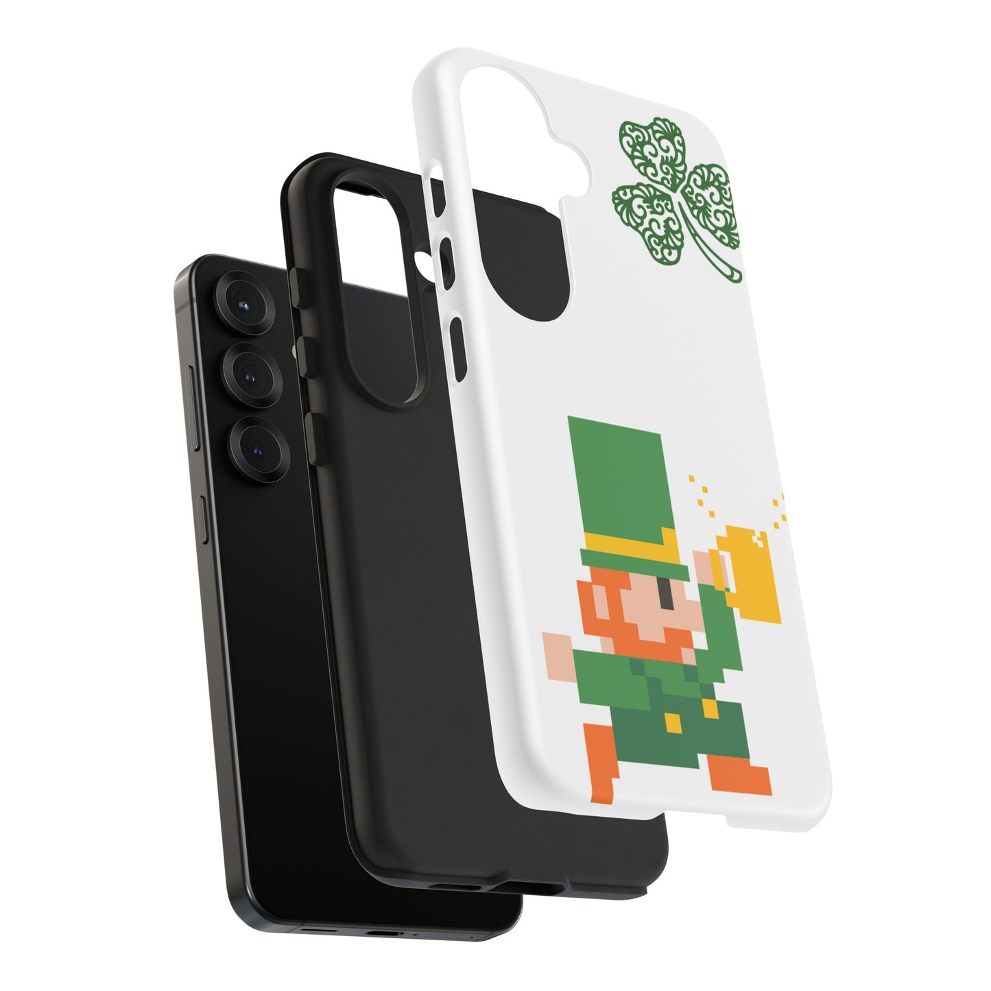 St. Patrick’s Pixel Leprechaun Phone Case — Cute Retro Gaming Clover Design
