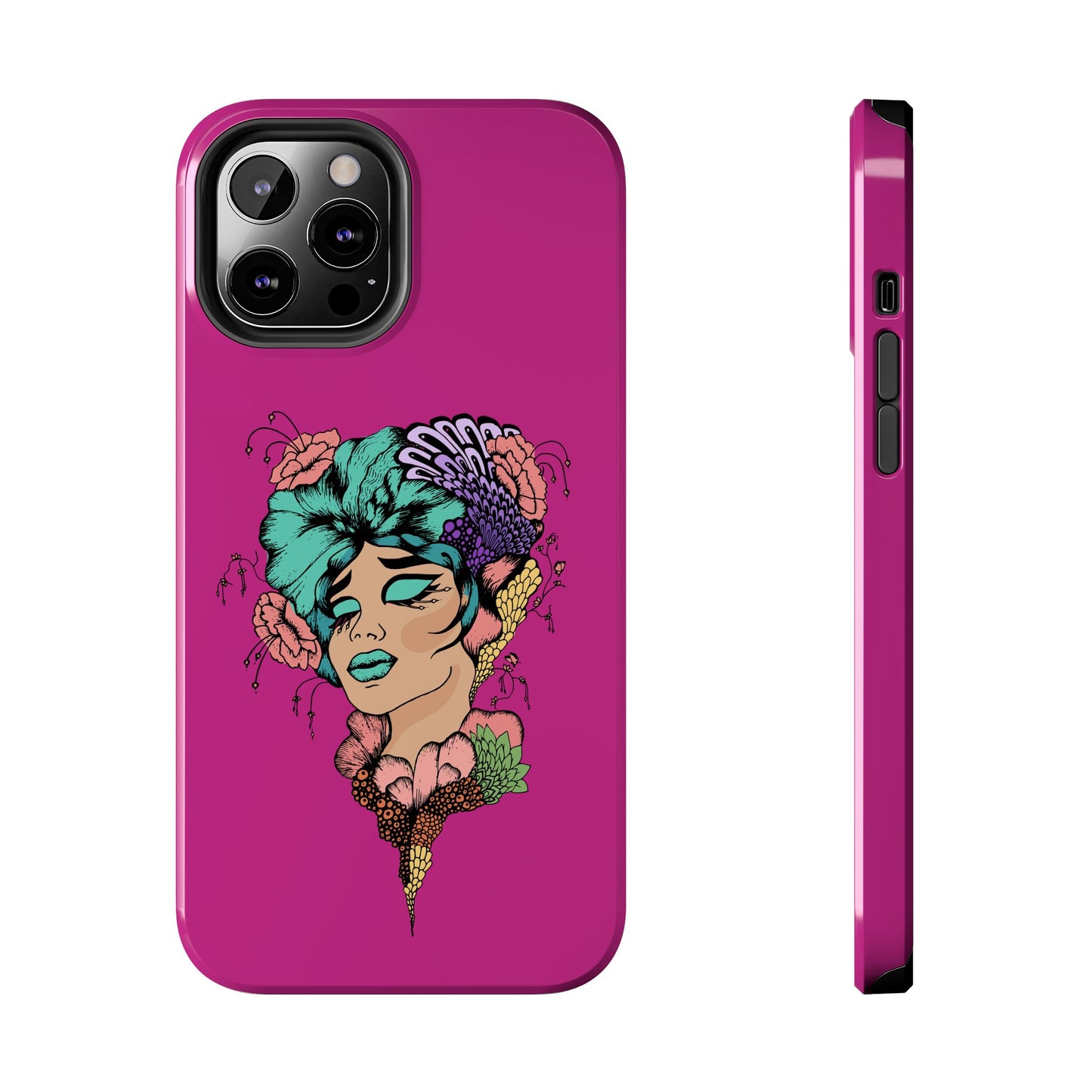 Floral Muse Tough Phone Case — Bold Pink Artistic Portrait Phone Cover