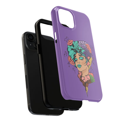 Floral Dreamer Tough Phone Case — Purple Artistic Woman Illustration, Protective iPhone Cover
