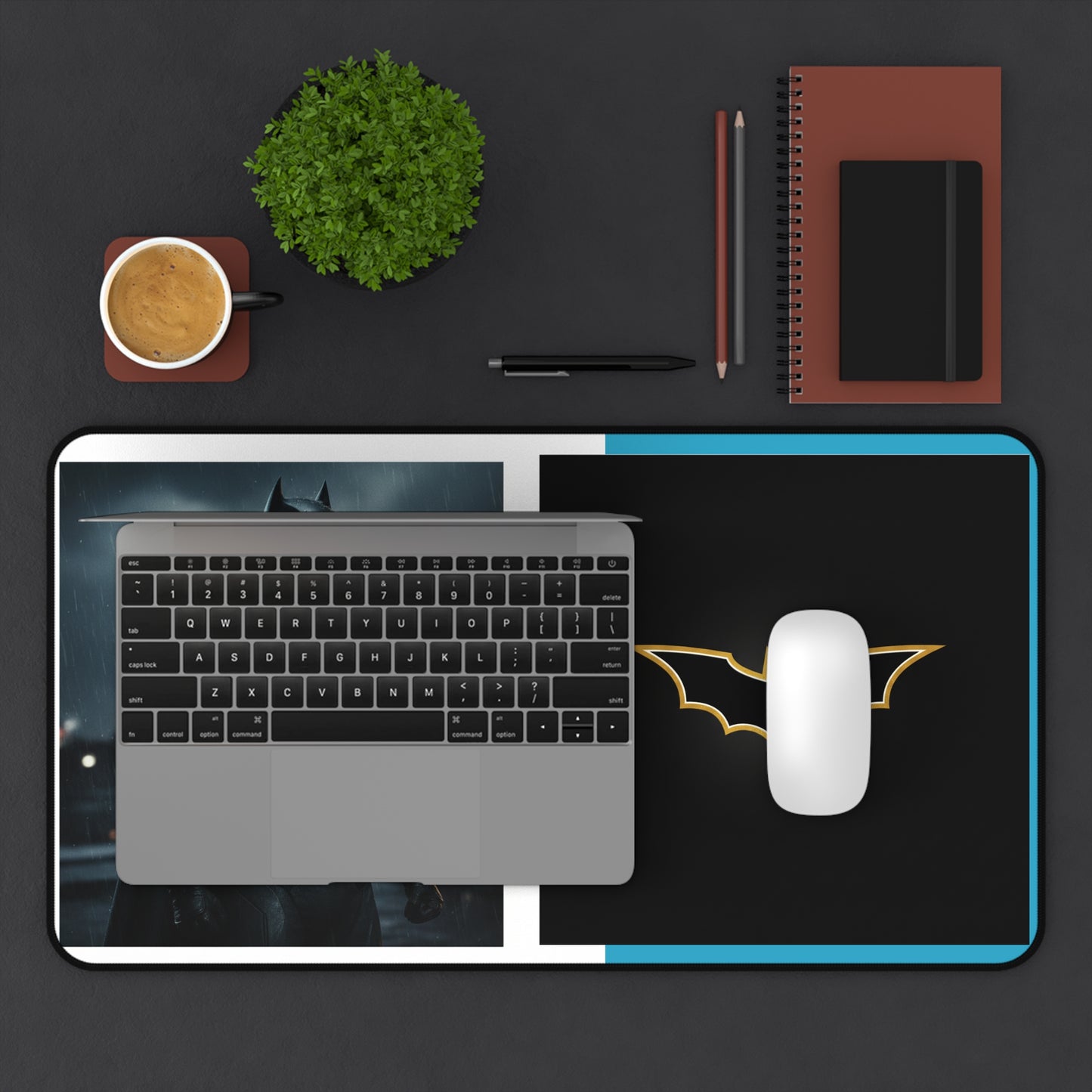 Batman Desk Mat — Dark Knight Gaming & Office Mouse Pad with Gold Bat Emblem