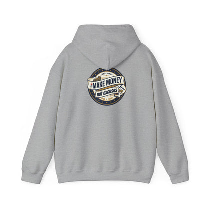 Make Money Not Excuses Hoodie — Motivational Vintage Badge Hooded Sweatshirt