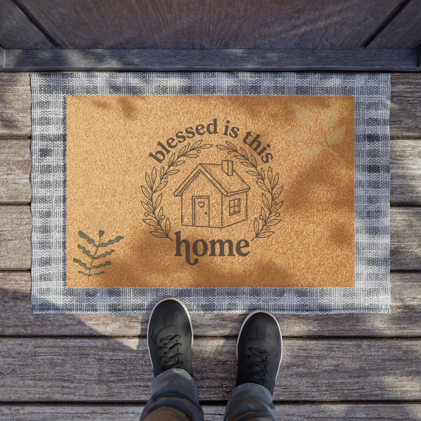 Blessed Is This Home Doormat — Rustic Welcome Coir Mat for Housewarming