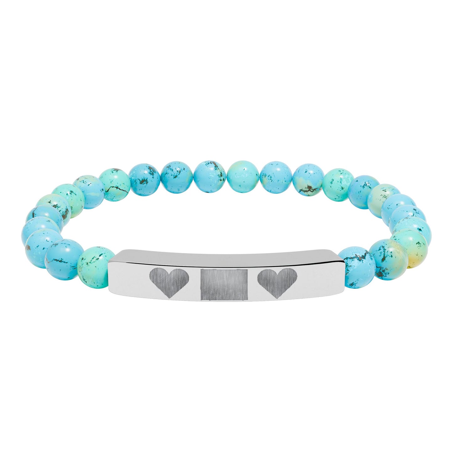 Engravable Natural Stone Bar Bracelet — Personalized Heart Stretch Bead Bracelet I LOVE YOU MOM WITH HEARTS