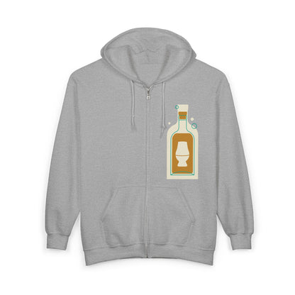 Zip Hoodie with Bottle & Digital Timer Design — Vintage Liqueur Bottle Graphic