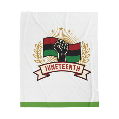 Juneteenth Velveteen Plush Blanket — Afrocentric Fist & Pan-African Flag Design