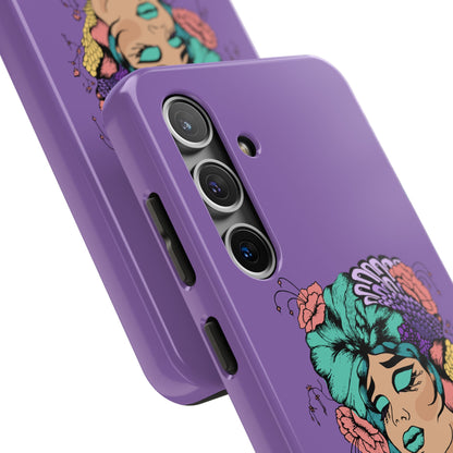 Floral Dreamer Tough Phone Case — Purple Artistic Woman Illustration, Protective iPhone Cover