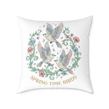Spring Time Birds Square Throw Pillow — Floral Hummingbird Accent Cushion