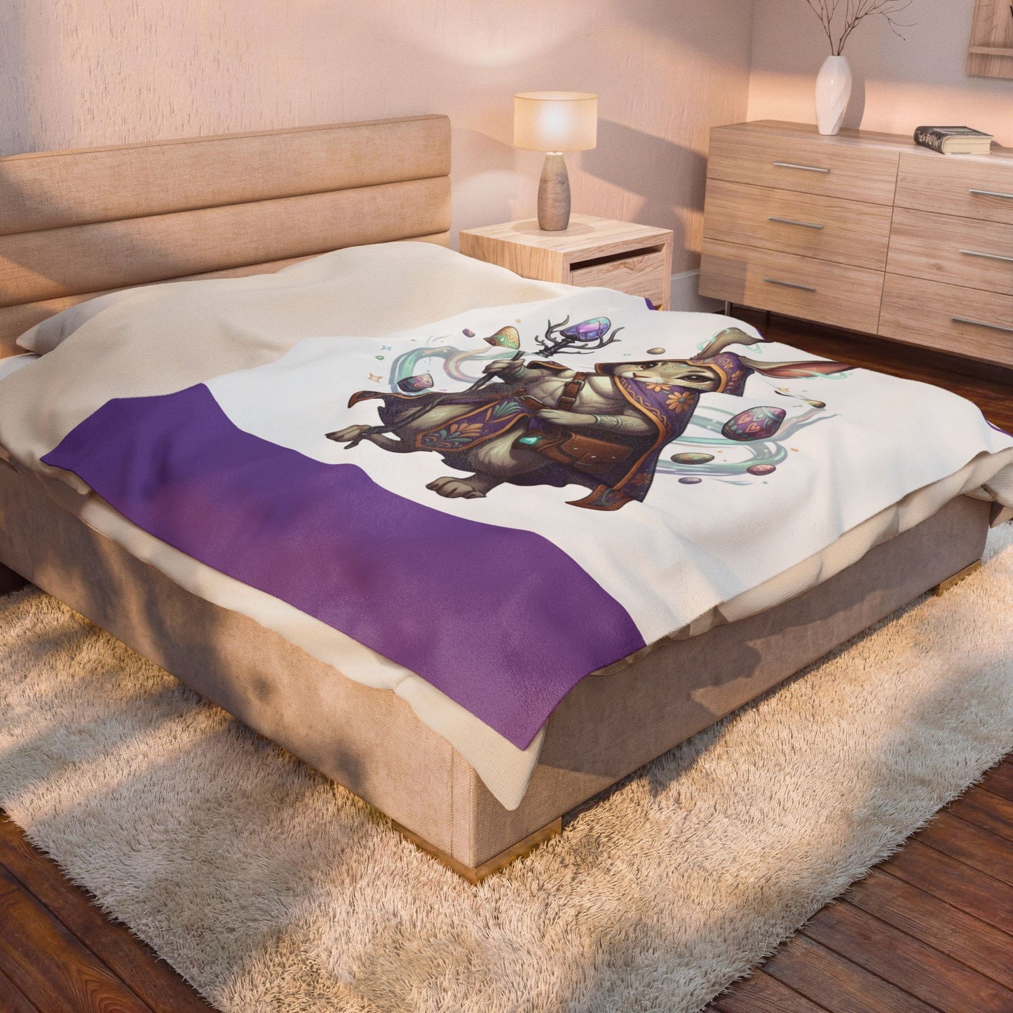 Magical Bunny Wizard Plush Blanket — Velveteen Easter Rabbit Throw