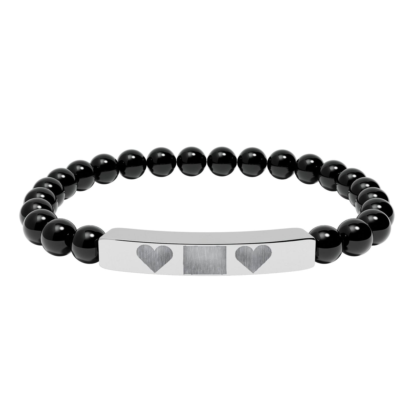 Engravable Natural Stone Bar Bracelet — Personalized Heart Stretch Bead Bracelet I LOVE YOU MOM WITH HEARTS
