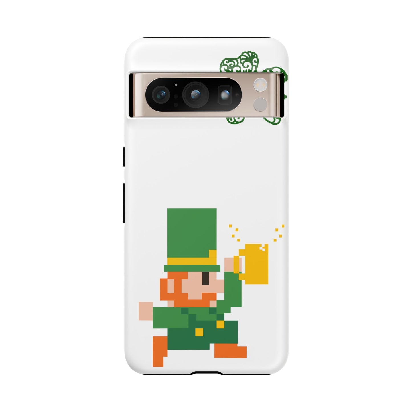 St. Patrick’s Pixel Leprechaun Phone Case — Cute Retro Gaming Clover Design