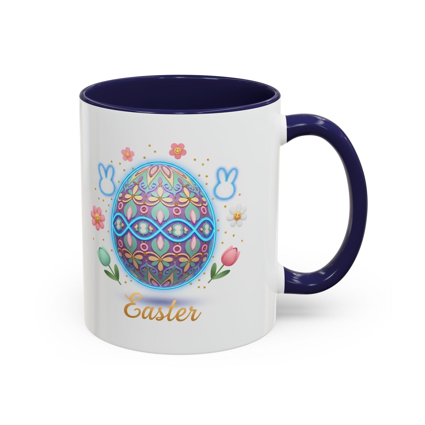 Easter Egg Accent Coffee Mug — Colorful Floral Bunny Design (11/15oz)