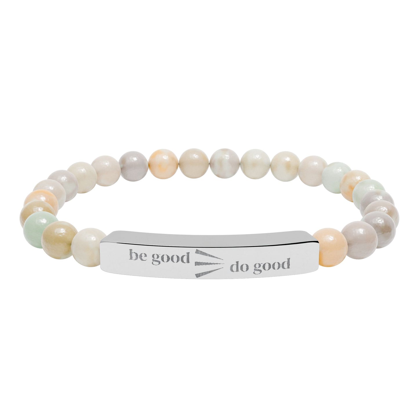 Engraved Natural Stone Stretch Bracelet — Personalized Bar Bead Bracelet